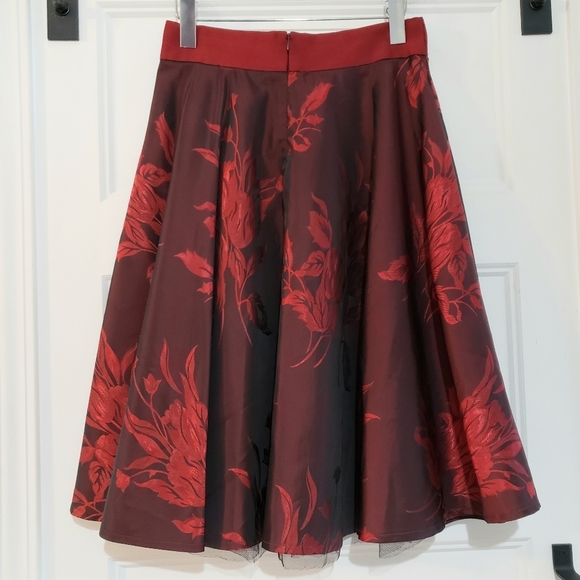 Zero A Line Pleat Floral Skirt Womens 6 Red Knee Length Layered EUR 38 Bow Waist - Picture 2 of 10